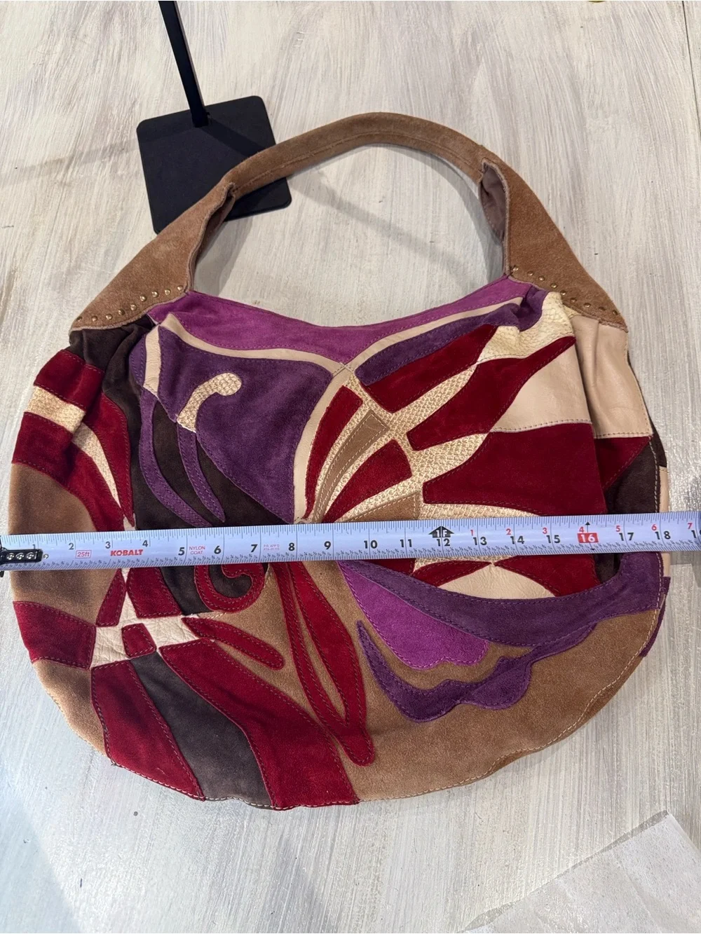 Y2K Vintage Lucky Brand Suede Patchwork Hobo in Red, Purple, Tan, Cream, Brown